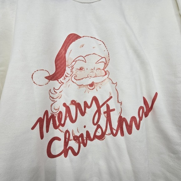 Retro Santa Claus Crew Neck Sweatshirt Womens L White Cotton Blend Holiday - Picture 2 of 7
